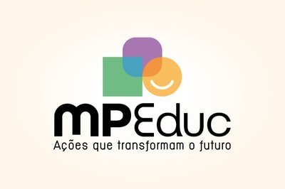 Logomarca do MPEduc, com elementos gráficos coloridos acima e, abaixo, os dizeres ações que transformam o futuro, sobre um fundo bege Arte: Comunicação/MP Arte: Comunicação/MPF